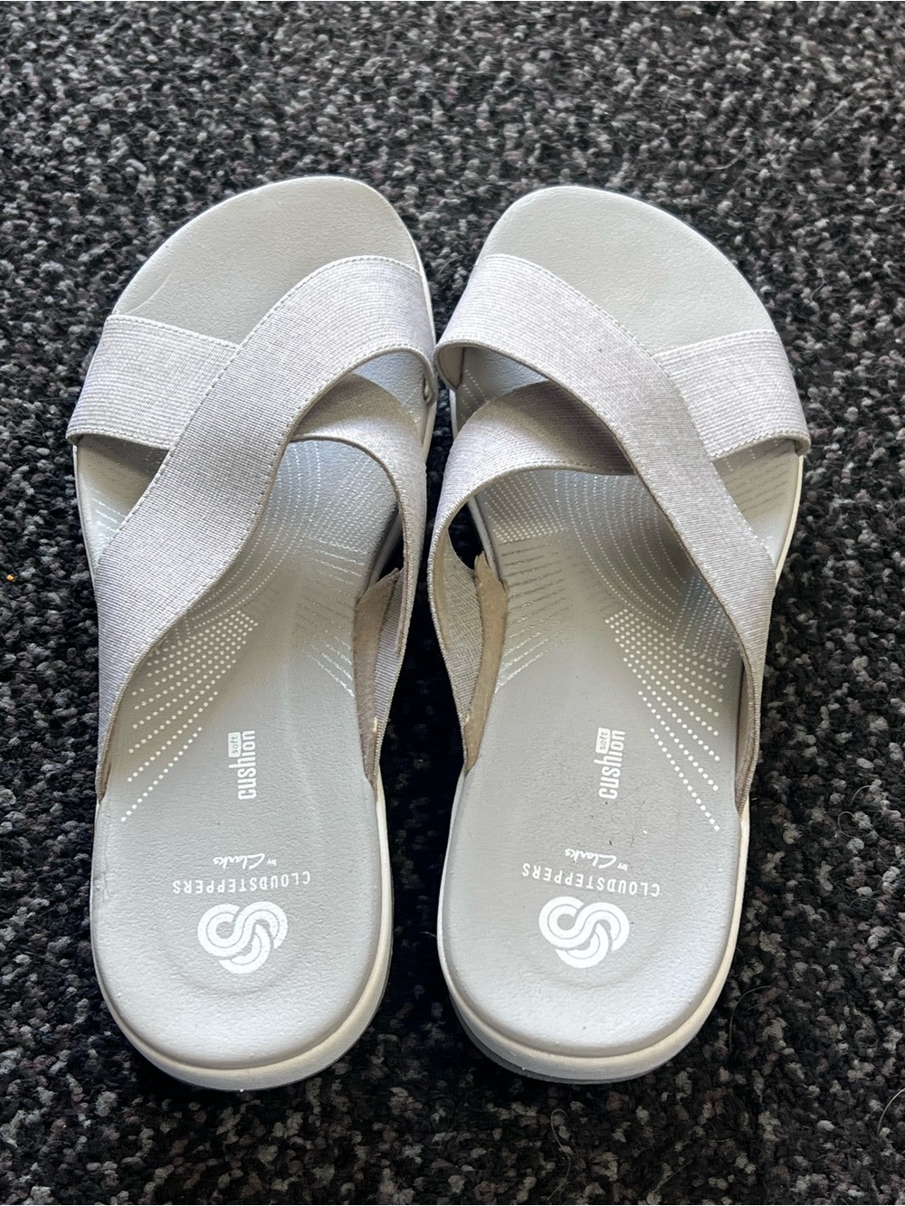 Cloudsteppers by Clarks Silver Crisscross Slip-On Sandals